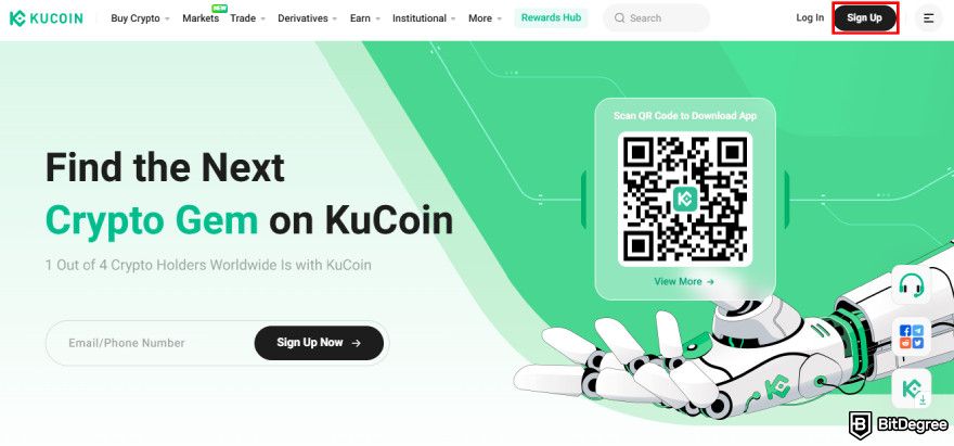 How to buy Fartcoin: KuCoin sign up page.