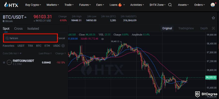 How to buy Fartcoin: search bar.