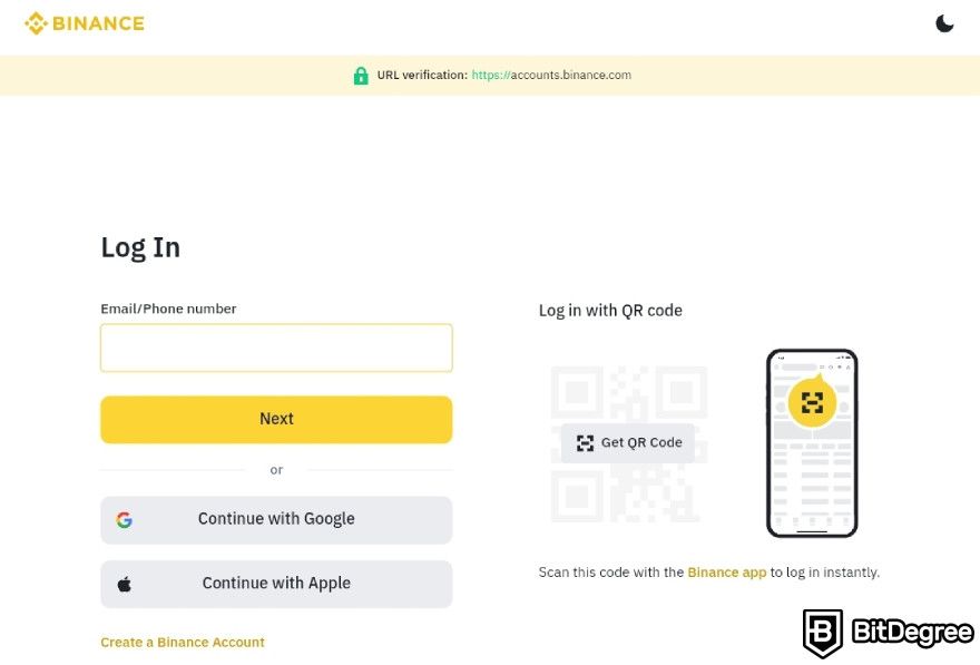 How to Buy Floki: Binance sign up and login page.