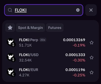 How to Buy Floki: Kraken app search bar tool.