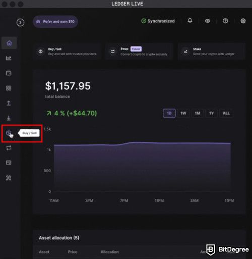 How to Buy Floki: the buy / sell tab on Ledger Live.