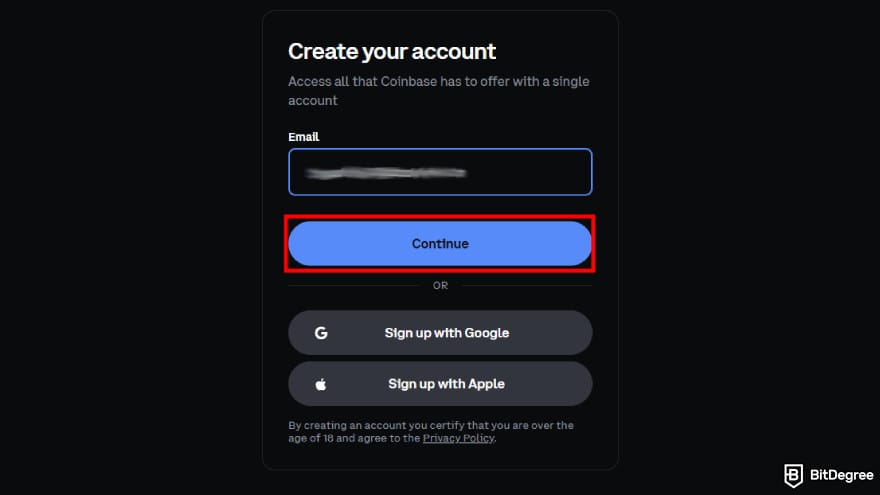 How to buy Gigachad coin: create your Coinbase account.