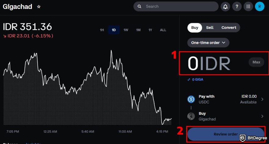 How to buy Gigachad coin: enter how much token you want to buy.