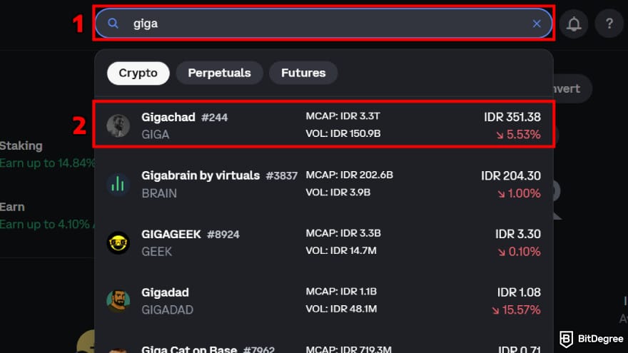 How to buy Gigachad coin: find GIGA token from the list.