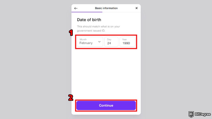 How to buy Gigachad coin: insert your date of birth.