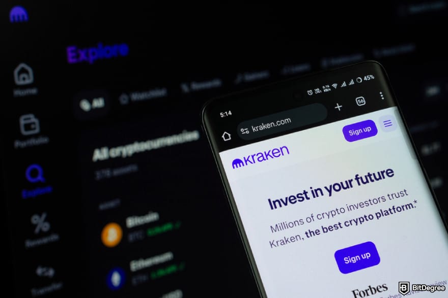 How to buy Gigachad coin: Kraken logo is displayed on a smartphone screen.