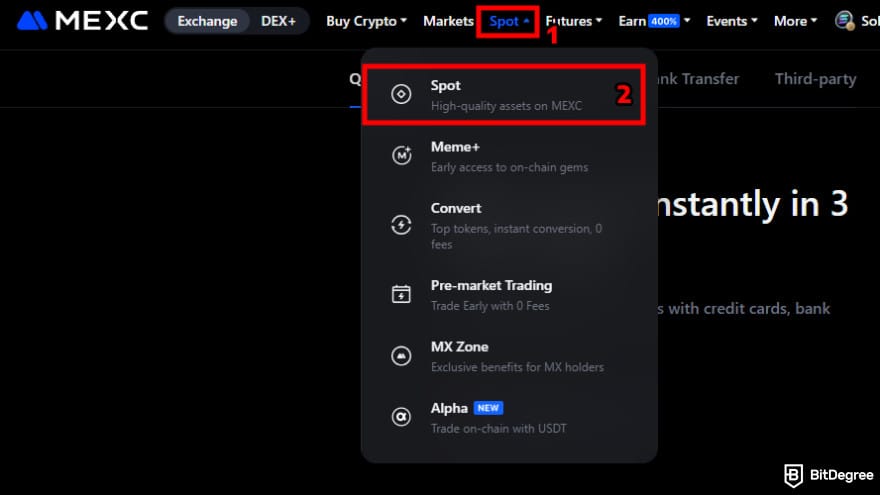 How to buy Gigachad coin: navigate to MEXC spot market.