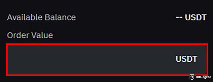 How to buy Hedera: a part of Bybit's trading interface with the form for order value highlighted.