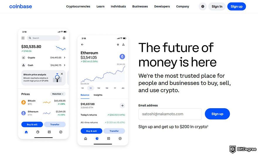 How to buy Hedera: Coinbase homepage.