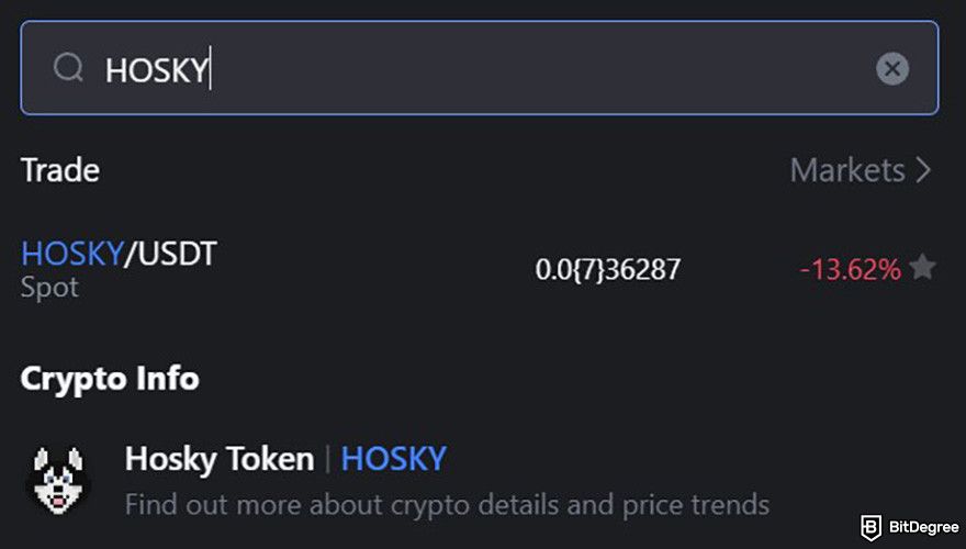 How to buy Hosky: the HOSKY/USDT trading pair on MEXC.