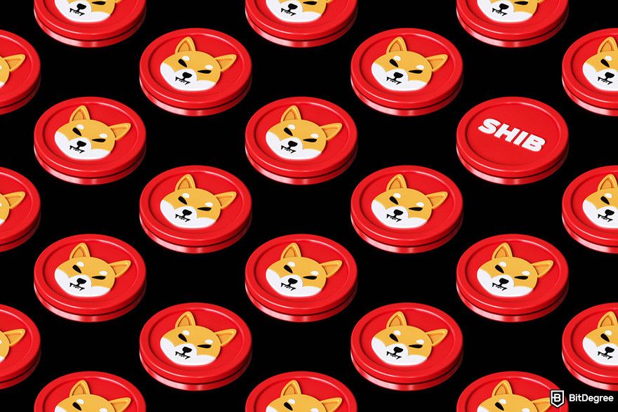 How to buy Hosky: rows of red SHIB coins on a black surface.