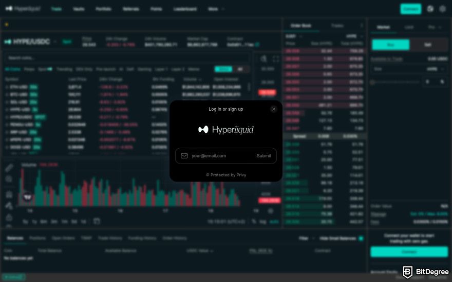 How to buy Hyperliquid: a screenshot of Hyperliquid's sign-up screen.