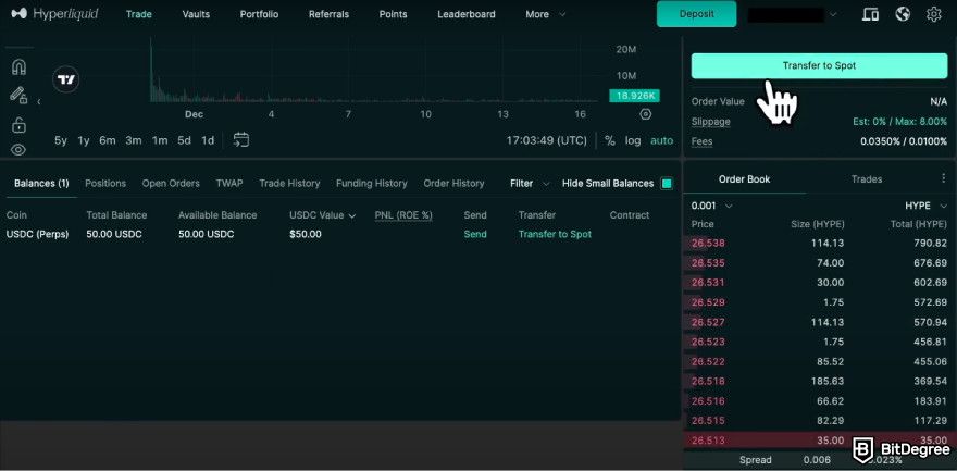 How to buy Hyperliquid: a screenshot of Hyperliquid's trading panel.