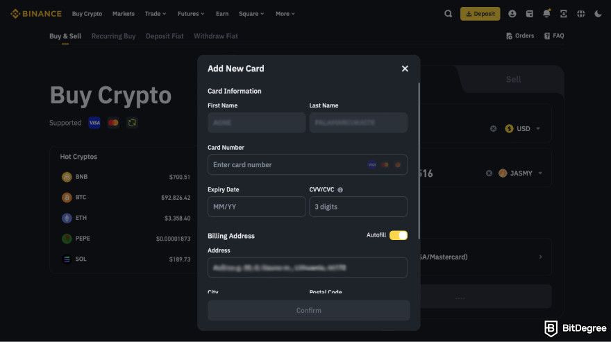 How to buy JasmyCoin: fill out your card details.