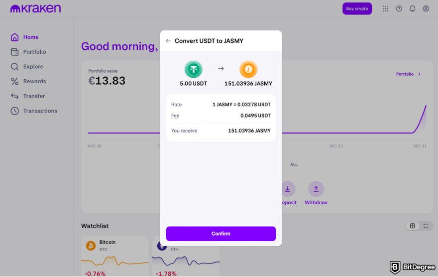 How to buy JasmyCoin: confirm conversion.