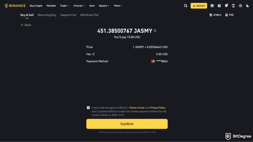 How to buy JasmyCoin: confirm your purchase.