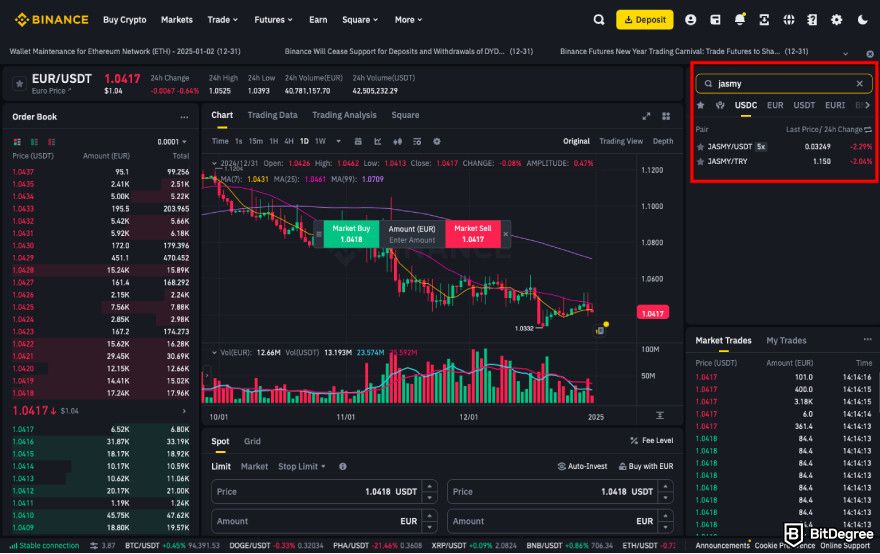 How to buy JasmyCoin: find JASMY trading pairs on Binance.