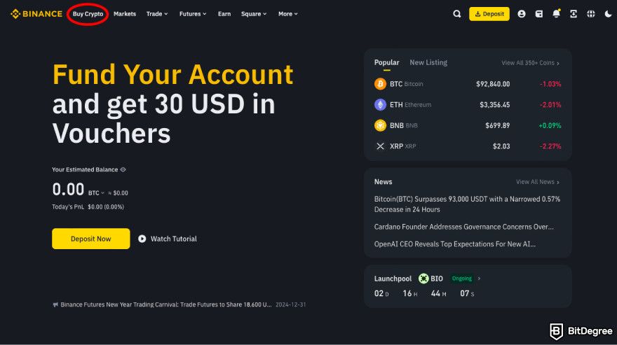 How to buy JasmyCoin: a screenshot of the official Binance website.