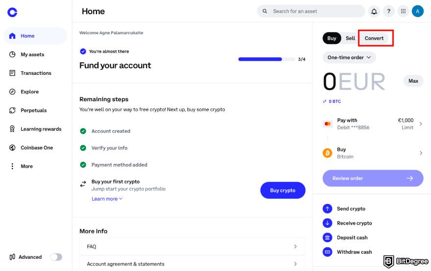 How to buy JasmyCoin: navigate to Convert on Coinbase.