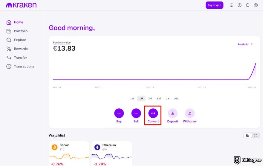 How to buy JasmyCoin: navigate to Convert on Kraken.
