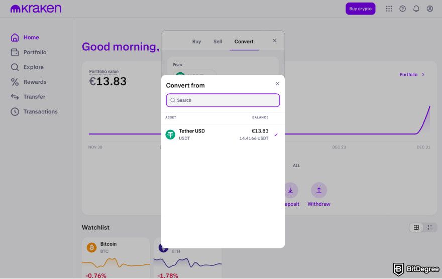 How to buy JasmyCoin: select the asset you want to convert from.