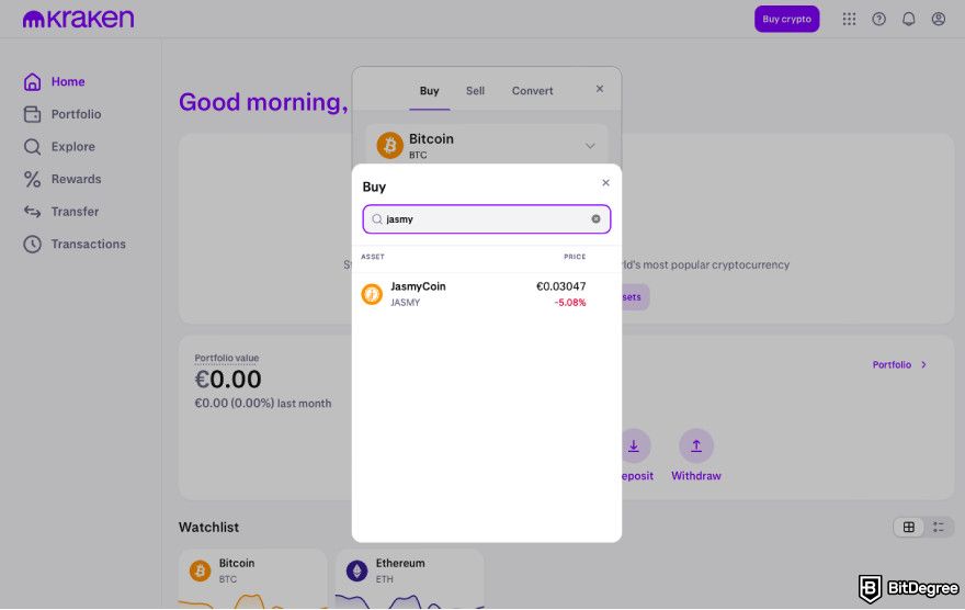 How to buy JasmyCoin: select JASMY on Kraken.