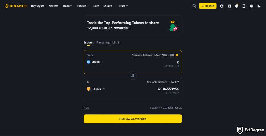 How to buy JasmyCoin: type in the amount you want to convert.