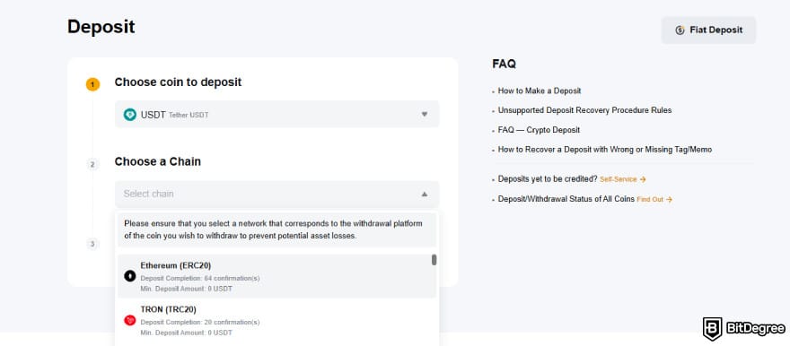 How to buy Kaspa coin: Bybit's deposit interface.