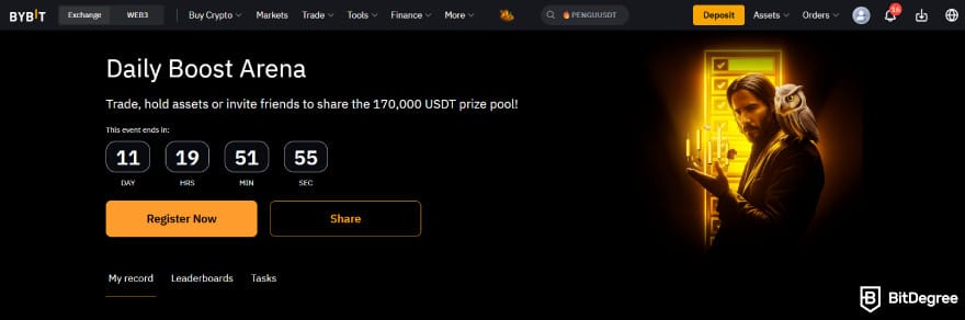 How to buy Kaspa coin: Bybit's homepage.