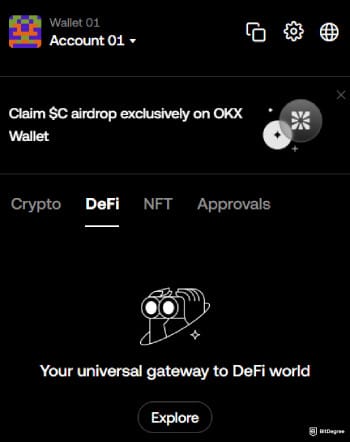 How to buy Kaspa coin: the [DeFi] menu on OKX Web3 Wallet.