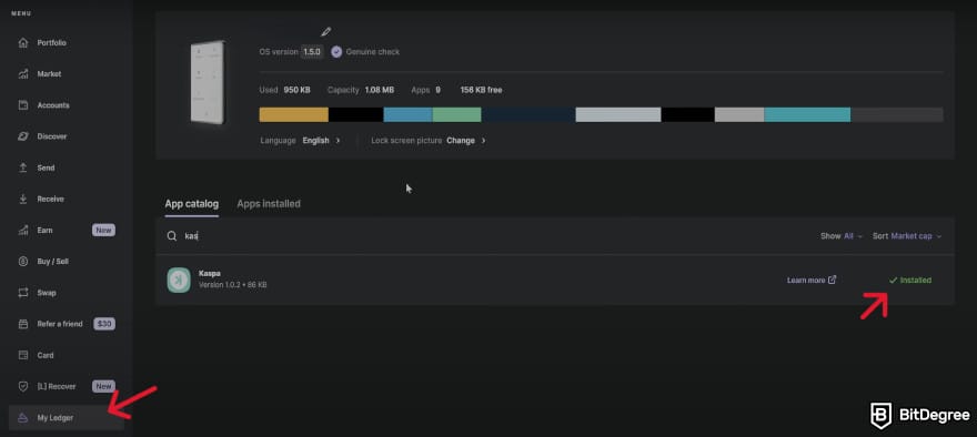 How to buy Kaspa coin: the Kaspa app in the [My Ledger] section.