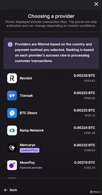 How to buy USDC: a list of payment providers on Ledger Live.