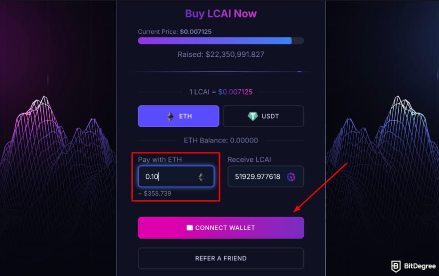How to buy Lightchain AI: buy LCAI and connect a wallet.