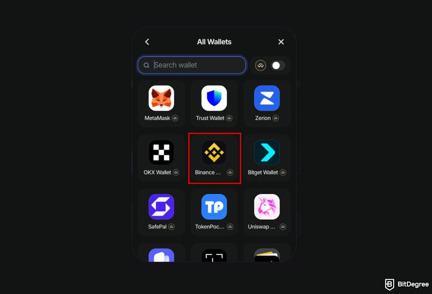 How to buy Lightchain AI: buy Lightchain AI with all wallets option choosing Binance Wallet.