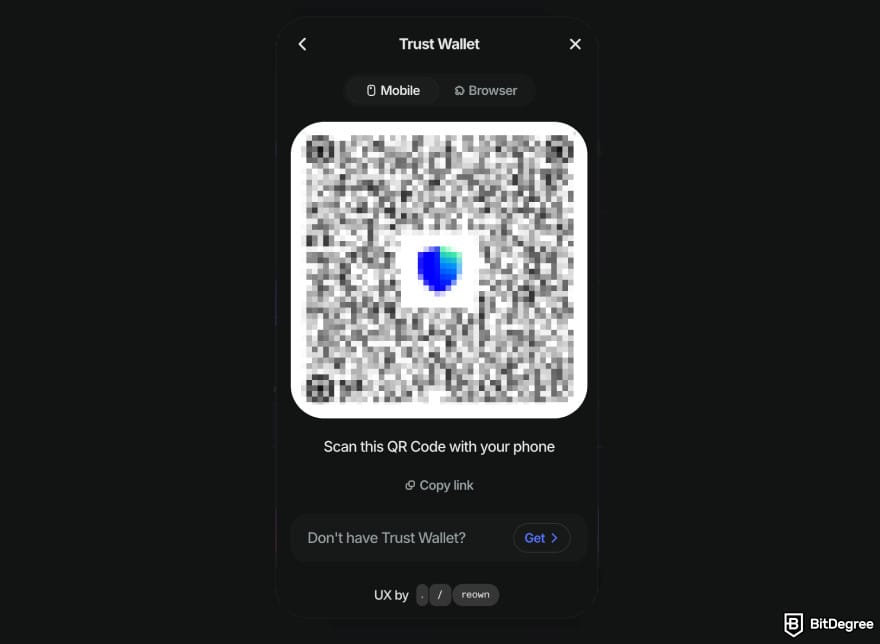 How to buy Lightchain AI: QR code to connect Trust Wallet and buy Lightchain AI.