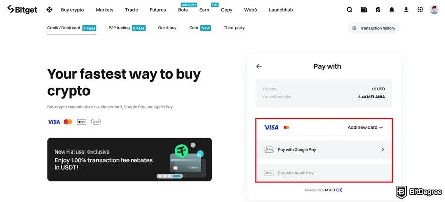 How to buy Melania Trump crypto coin: choosing a payment method on Bitget.