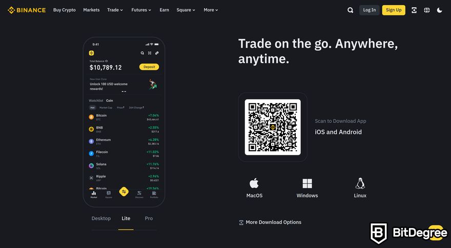 How to buy meme coins: the Binance mobile app section on the Binance homepage.