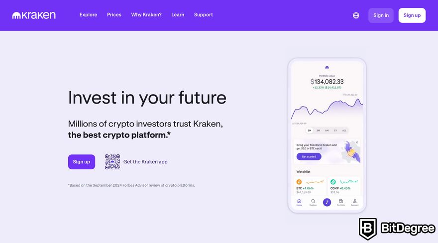 How to buy meme coins: a preview of Kraken homepage.