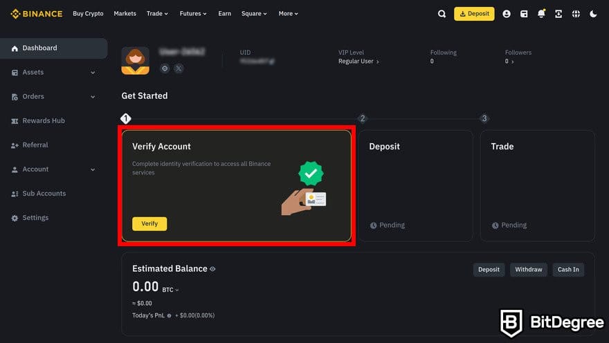 How to buy meme coins: a preview of the Binance account dashboard.