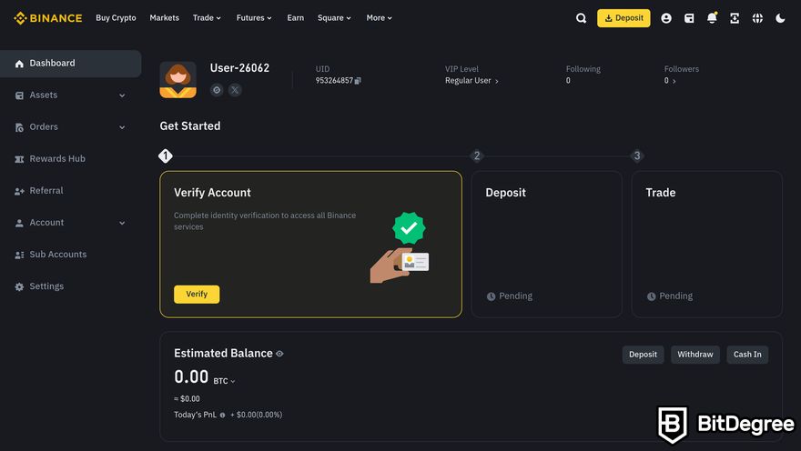 How to buy meme coins: a preview of the Binance account dashboard.