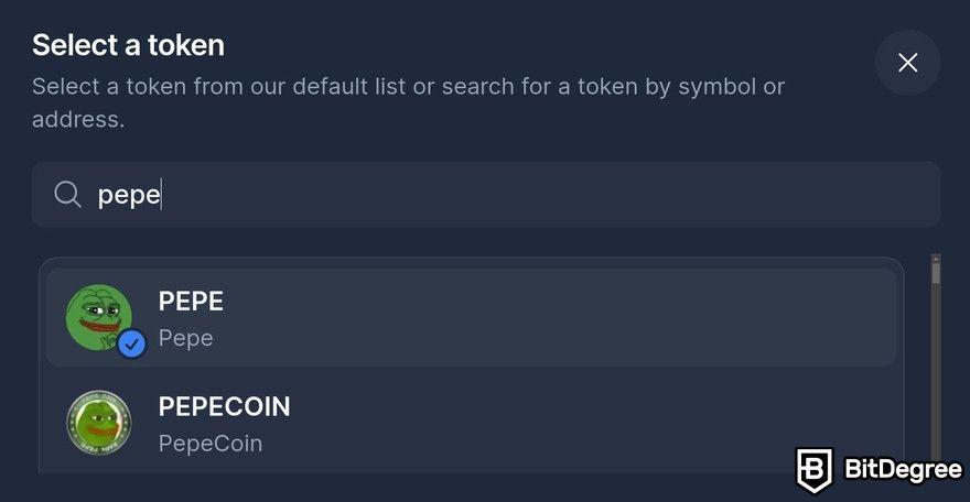 How to buy meme coins: the Select a token popup window on SushiSwap.