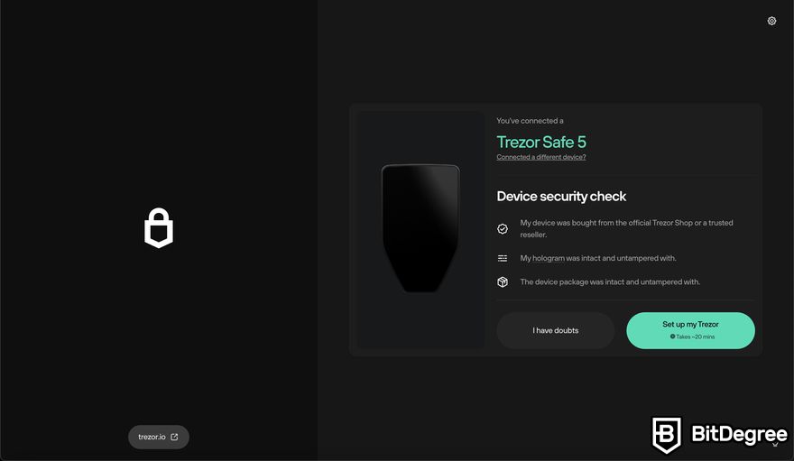 How to buy meme coins: the Trezor Safe 5 setup interface.