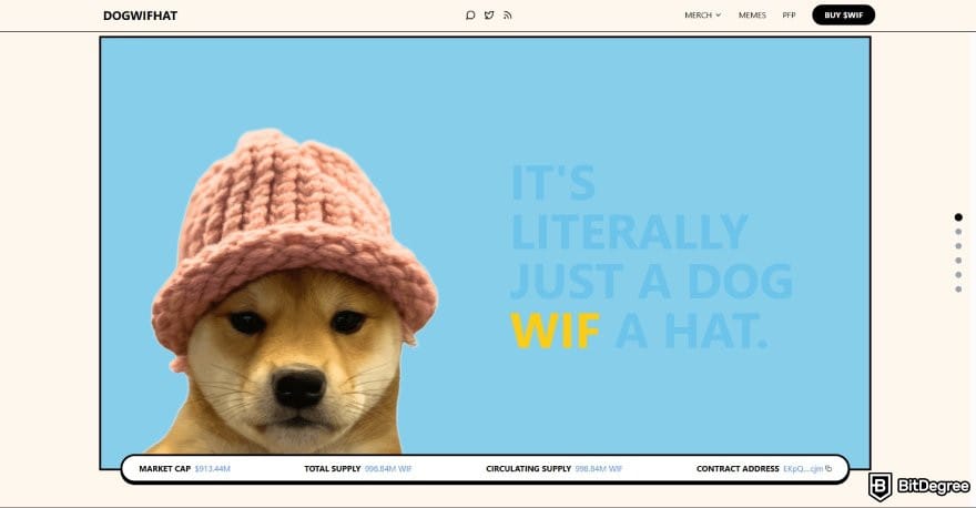 How to buy meme coins: dogwifhat homepage.