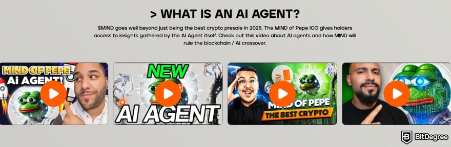 How to buy MIND of Pepe: AI Agent section on homepage.