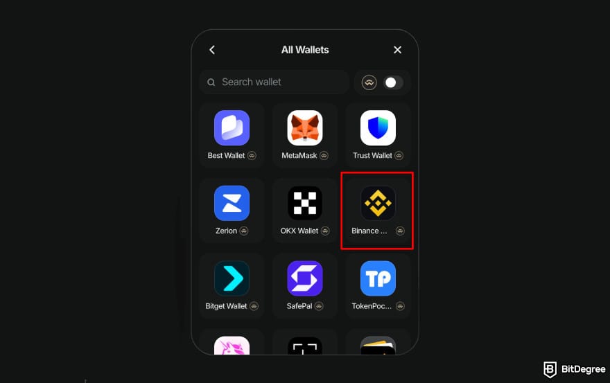 How to buy MIND of Pepe: connect Binance wallet.