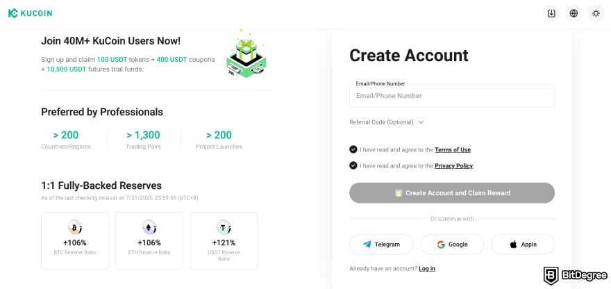 How to buy MIND of Pepe: KuCoin sign up page.