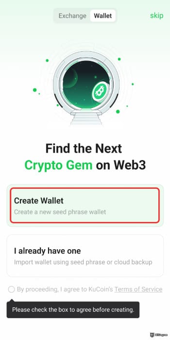 How to buy MIND of Pepe: KuCoin web3 wallet create wallet.