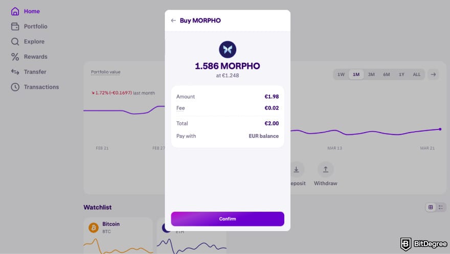How to buy MORPHO: click Confirm on Kraken.