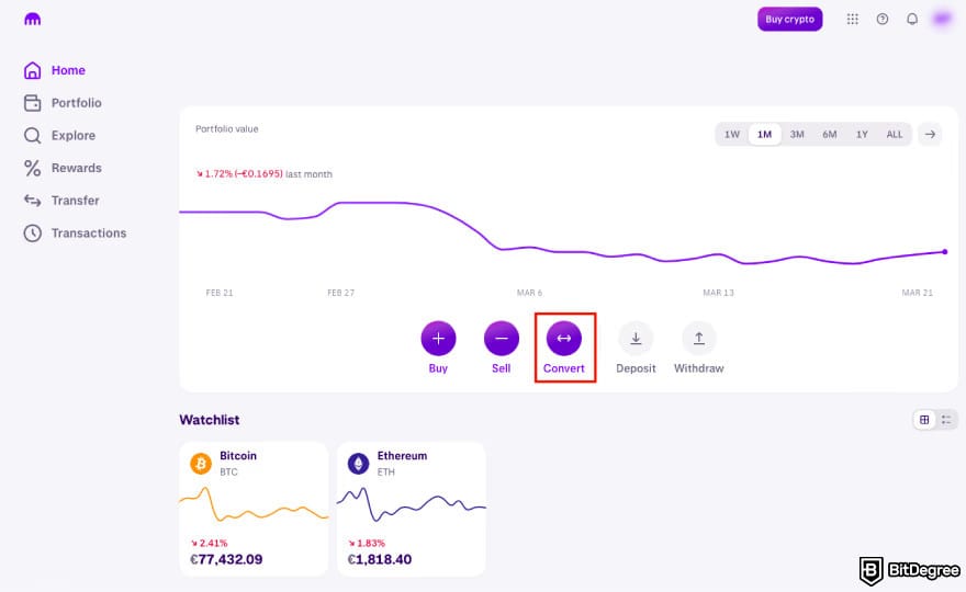How to buy MORPHO: click Convert on Kraken.