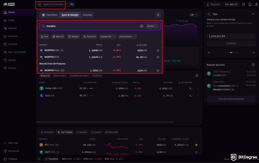 How to buy MORPHO: find MORPHO on Kraken's spot trading platform.